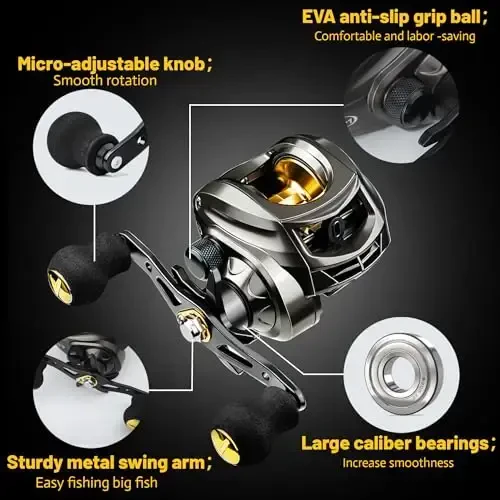 Baitcasting Reel, Fishing Reel, Magnet Braking System, 17.6 LB Max Drag, 7.2: 1 and 6.3: 1 Gear Ratio - 5