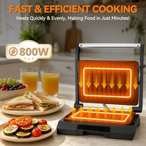 Baker's Friend 2 Slices of Mini Panini Press Electric Grill, Panini Grill Press Sandwich Maker Press, Sandwichera Electrical for Pancakes & Eggs, Oil Tray, Non Stick Surfaces, Stainless Steel - BAKER'S FRIEND (1)