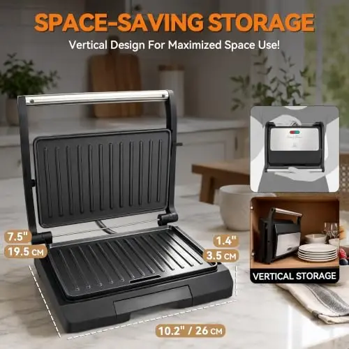 Baker's Friend 2 Slices of Mini Panini Press Electric Grill, Panini Grill Press Sandwich Maker Press, Sandwichera Electrical for Pancakes & Eggs, Oil Tray, Non Stick Surfaces, Stainless Steel - 3