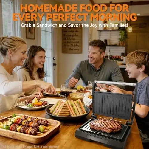Baker's Friend 2 Slices of Mini Panini Press Electric Grill, Panini Grill Press Sandwich Maker Press, Sandwichera Electrical for Pancakes & Eggs, Oil Tray, Non Stick Surfaces, Stainless Steel - 5