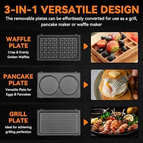 Baker’s Friend 3 in 1 Mini Waffle Maker with Removable Plates, Mini Pancake Maker, Grilled Cheese Maker, Breakfast Sandwich Maker Press, Indoor Grill, Belgian Waffle Maker, Aqua - Baker's Friend (1)