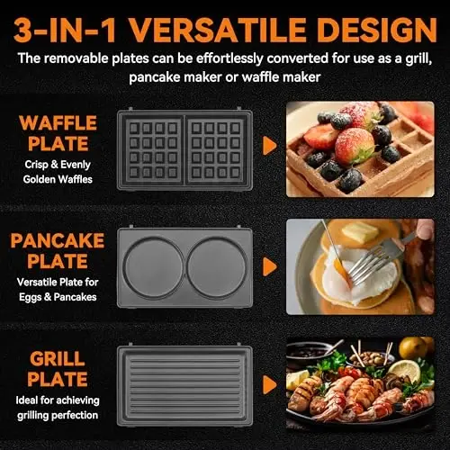 Baker’s Friend 3 in 1 Mini Waffle Maker with Removable Plates, Mini Pancake Maker, Grilled Cheese Maker, Breakfast Sandwich Maker Press, Indoor Grill, Belgian Waffle Maker, Aqua - Baker's Friend (1)