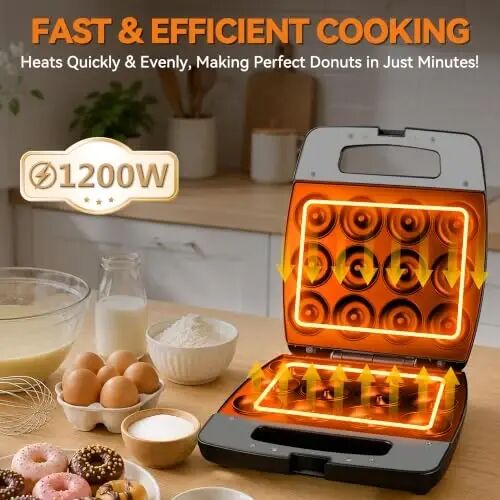 Baker's Friend Mini Donut Maker Machine, Bake 12 Mini Doughnuts, Maquina Para Hacer Donas, Perfect for Breakfast, Snacks, Desserts & More, Graphite - Baker's Friend (1)