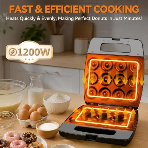 Baker's Friend Mini Donut Maker Machine, Bake 12 Mini Doughnuts, Maquina Para Hacer Donas, Perfect for Breakfast, Snacks, Desserts & More, Graphite - 2