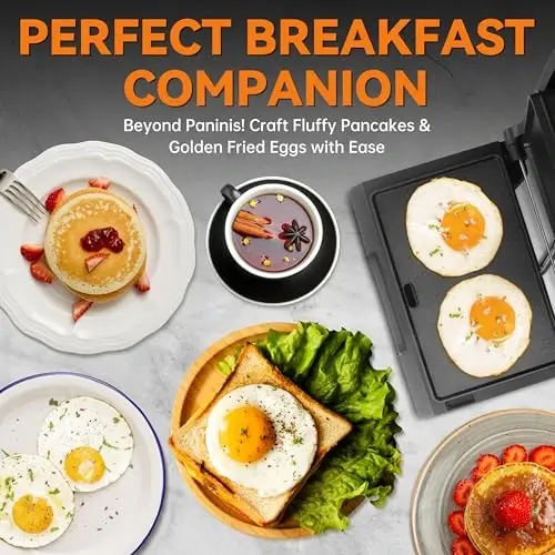 Baker's Friend Mini Panini Press Electric Griddle, 2 Slices of Panini Grill Press Sandwich Maker Press, Sandwichera Electrical for Pancakes & Eggs, Oil Tray, Non Stick Surfaces, Stainless Steel - 5