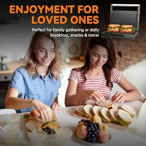 Baker's Friend Mini Panini Press Electric Griddle, 2 Slices of Panini Grill Press Sandwich Maker Press, Sandwichera Electrical for Pancakes & Eggs, Oil Tray, Non Stick Surfaces, Stainless Steel - 6