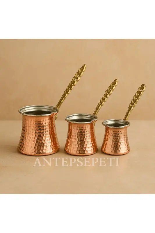 Bakır Kahve Cezvesi 3'lü Set - ANTEPSEPETİ