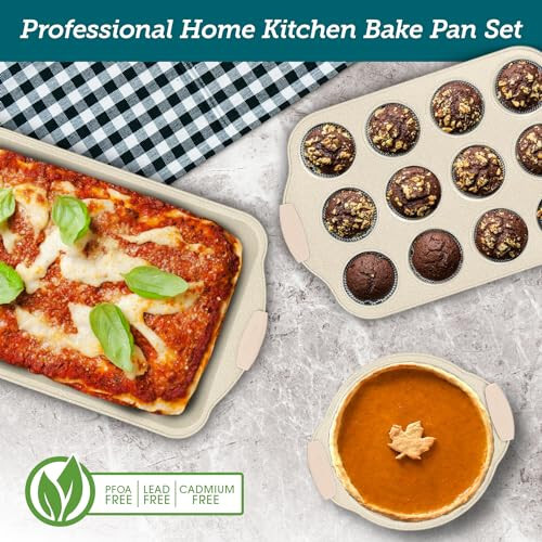 BAKKEN 6-Piece Deluxe Nonstick Baking Pan Set - Professional Grade Carbon Steel Bakeware with White Marble Coating & Silicone Handles - 7