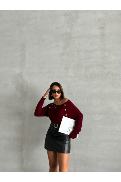 Baklava Pattern Buttoned Boat Neck Sweater - NOSIA (1)