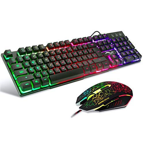 BAKTH Multiple Color Rainbow LED Backlit Mechanical Feeling USB Wired Gaming Keyboard and Mouse Combo for Working or Game - 1