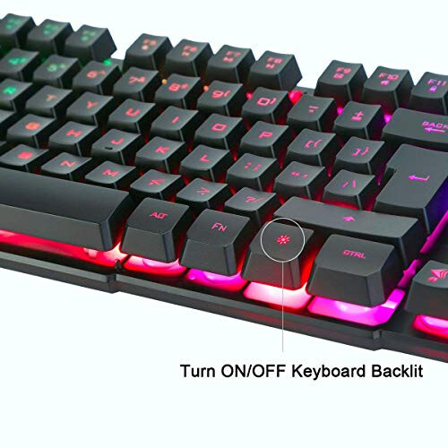 BAKTH Multiple Color Rainbow LED Backlit Mechanical Feeling USB Wired Gaming Keyboard and Mouse Combo for Working or Game - 4