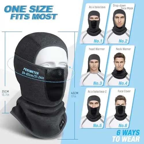 Balaklava Kayak Maskesi (Nefes Alabilen Delikli) Rüzgar Geçirmez Kışlık Polar Boyun Yüz Isıtıcısı Erkekler ve Kadınlar için - 6