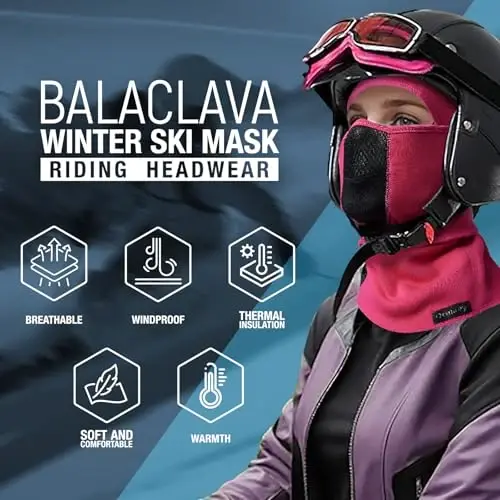 Balaclava Ski Mask (with Breathable Holes) Windproof Winter Fleece Neck Face Warmer for Men&Women Rose Red - 3