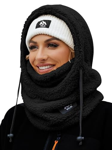 Балаклава VELAI Fleece Ski Mask для мужчин и женщин Зимние лицевые маски Защищающий от ветра капюшон Шарф для холодной погоды Шапка-ушанка - 1