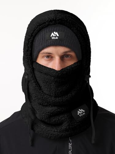 Балаклава VELAI Fleece Ski Mask для мужчин и женщин Зимние лицевые маски Защищающий от ветра капюшон Шарф для холодной погоды Шапка-ушанка - 2