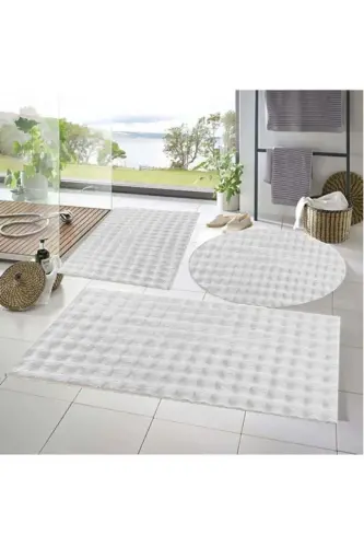 Balat Carpet 3-Piece Non-Slip Base Bubble Plush Bathroom Rug White 50x50(ROUND)-50x50 And 50x70-White - 2