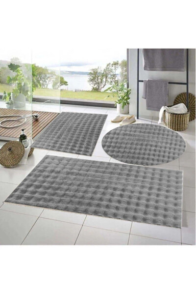 Balat Hal 3-lü Kaymasiz Taban Bubble Peluş Hammam Paspasi Ochqir Kulrang 50x50(DOIRA)-50x60 Va 50x90 - 4