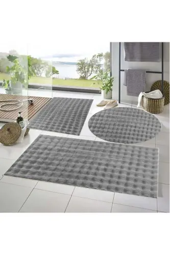 Balat Hal 3-lü Kaymasiz Taban Bubble Peluş Hammam Paspasi Ochqir Kulrang 50x50(DOIRA)-50x60 Va 50x90 - 3