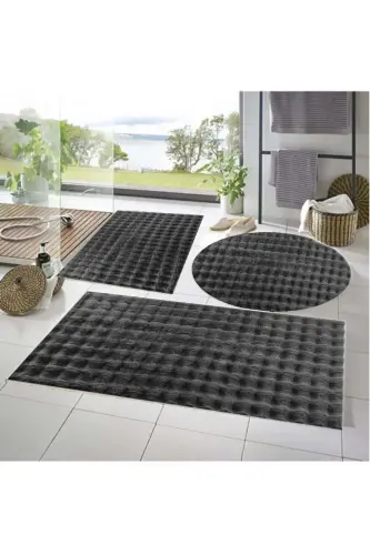 Balat Halı 3-qavatli sirpanmas haligi pufakli plyuşli hammom gilamchi qorong'u kulrang 50x50(AYLANA)-50x60 va 50x90 - 3