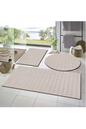 Balat Rug 3-Piece Non-Slip Base Bubble Plush Bath Mat 50x50(ROUND)-50x50 And 50x70-Brown - 2