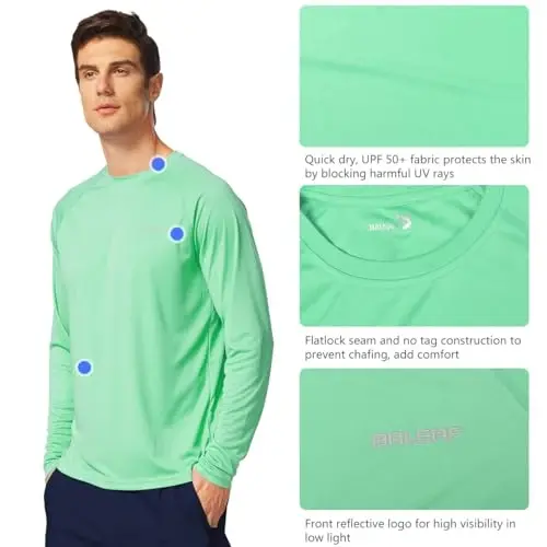 baleaf Erkaklar Quyoshdan Himoya Ko'ylaklari UV SPF UPF 50+ Uzun Qisma Rash Guard Baliq Ovi Yugurish Tez Quriydigan Yengil - 3