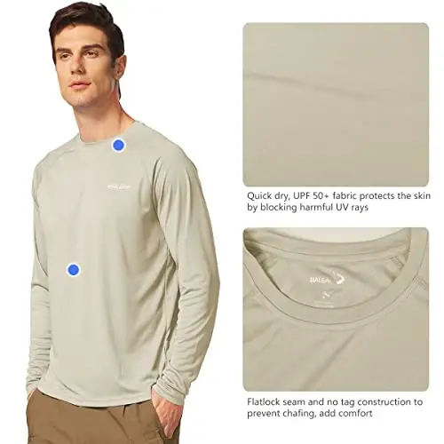baleaf Erkaklar quyoshdan himoya qilish ko'ylaklari UV SPF UPF 50+ uzun yengli rash guard baliq ovlash yugurish tez quriydigan yengil - 3