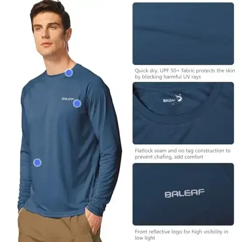 baleaf Erkaklar uchun quyoshdan himoya qiluvchi futbolkalar UV SPF UPF 50+ uzun yengli rash guard baliq ovlash yugurish tez quriydigan yengil - 3