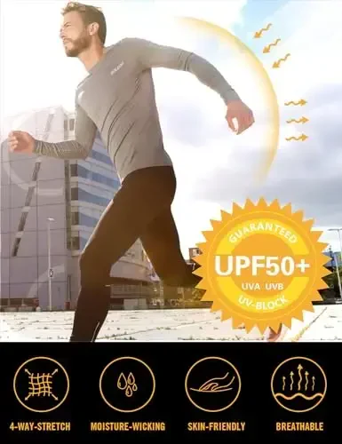 baleaf Erkaklar uchun quyoshdan himoya qiluvchi futbolkalar UV SPF UPF 50+ uzun yengli rashgard baliq ovlash yugurish tez quriydigan yengil - MODAZONE