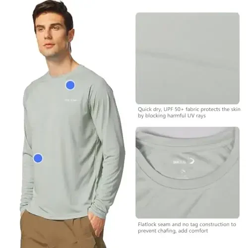 baleaf Erkaklar uchun quyoshdan himoya qiluvchi ko'ylaklar UV SPF UPF 50+ uzun yengli Rash Guard baliq ovlash yugurish tez quriydigan engil - 3