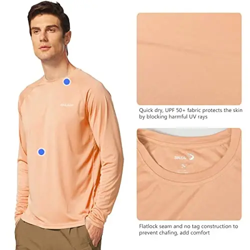 baleaf Erkaklar uchun quyoshdan himoya qiluvchi ko'ylaklar UV SPF UPF 50+ uzun yengli rash guard baliq ovlash yugurish tez quriydigan yengil - 3