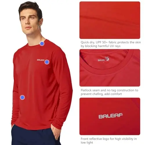 baleaf Erkaklar uchun quyoshdan himoya qiluvchi ko'ylaklar UV SPF UPF 50+ uzun yengli rash guard baliq ovlash yugurish tez quriydigan yengil - 3