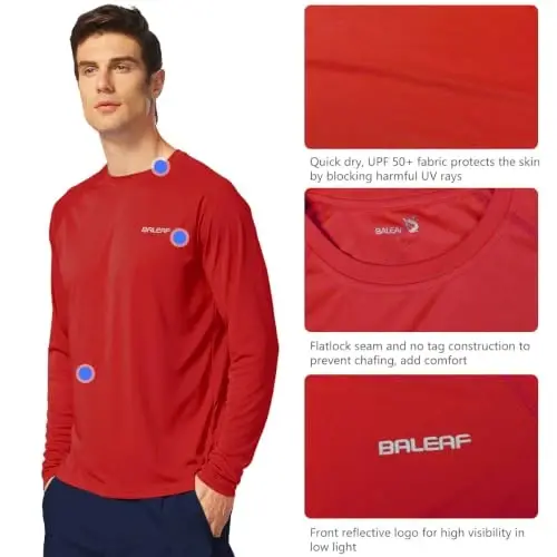 baleaf Erkaklar uchun quyoshdan himoya qiluvchi ko'ylaklar UV SPF UPF 50+ uzun yengli rash guard baliq ovlash yugurish tez quriydigan yengil - 3