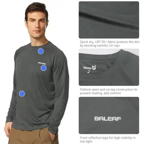 baleaf Men's Sun Protection Shirts UV SPF UPF 50+ Long Sleeve Rash Guard Fishing Running Quick Dry Lightweight - 3
