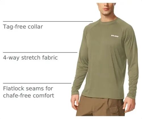 baleaf Erkek Güneş Koruma Gömlekleri UV SPF UPF 50+ Uzun Kollu Rash Guard Balık Tutma Koşu Hızlı Kuru Hafif 