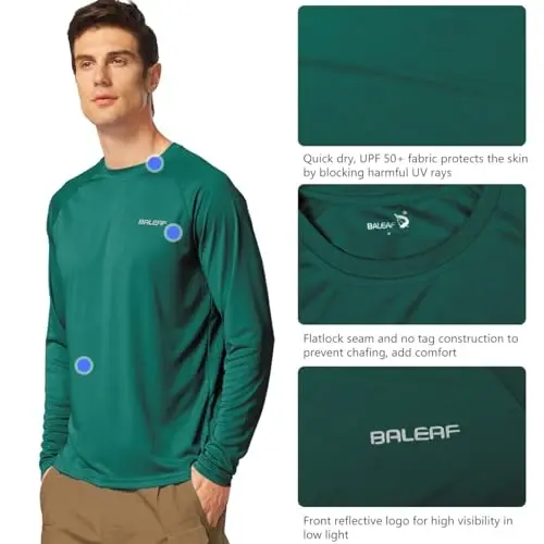 baleaf Men's Sun Protection Shirts UV SPF UPF 50+ Long Sleeve Rash Guard Fishing Running Quick Dry Lightweight - 3