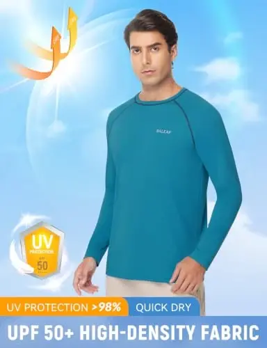 baleaf Erkek UPF 50+ Güneş Korumalı Uzun Kollu Tişört, Balıkçılık, Yüzme ve Sörf için Hızlı Kuruyan 4 Yönlü Esnek Rash Guard - BALEAF (1)