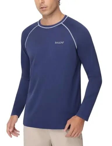 baleaf Erkek UPF 50+ Güneş Korumalı Uzun Kollu Tişört, Balıkçılık, Yüzme ve Sörf için Hızlı Kuruyan 4 Yönlü Esnek Rash Guard 