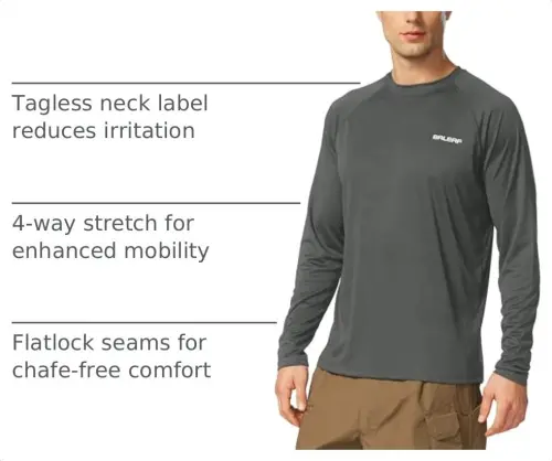 baleaf Men's Sun Protection Shirts UV SPF UPF 50+ Long Sleeve Rash Guard Fishing Running Quick Dry Lightweight 