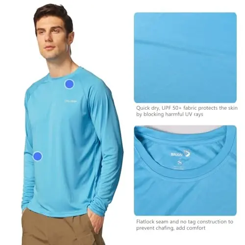 baleaf Men's Sun Protection Shirts UV SPF UPF 50+ Long Sleeve Rash Guard Fishing Running Quick Dry Lightweight - 3