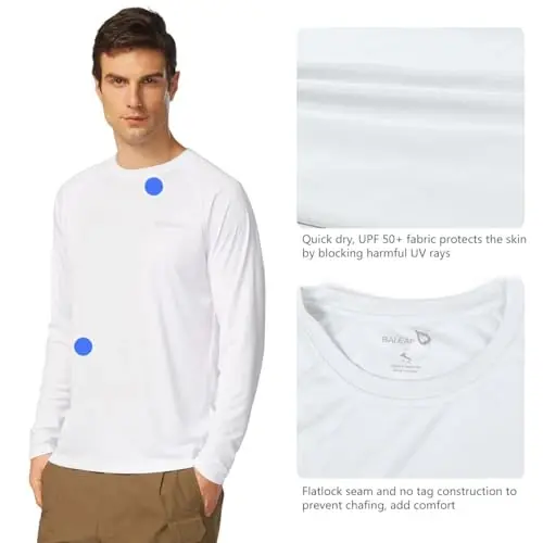 baleaf Men's Sun Protection Shirts UV SPF UPF 50+ Long Sleeve Rash Guard Fishing Running Quick Dry Lightweight - 3