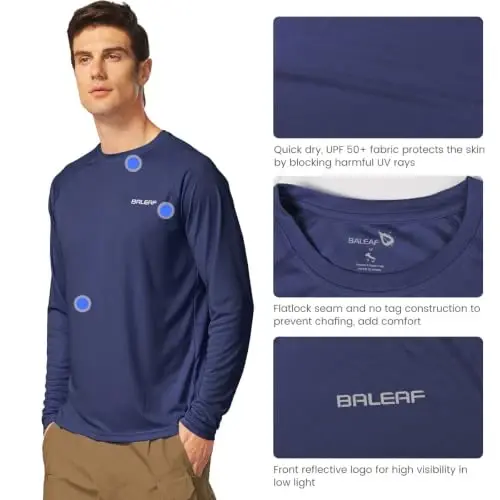 baleaf Men's Sun Protection Shirts UV SPF UPF 50+ Long Sleeve Rash Guard Fishing Running Quick Dry Lightweight - 3