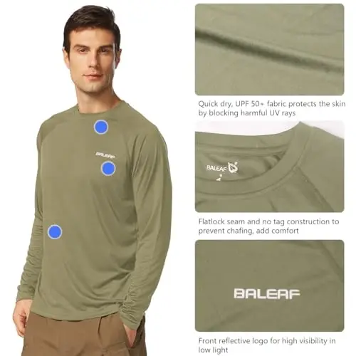 baleaf Men's Sun Protection Shirts UV SPF UPF 50+ Long Sleeve Rash Guard Fishing Running Quick Dry Lightweight - 3