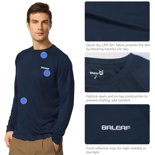 baleaf Men's Sun Protection Shirts UV SPF UPF 50+ Long Sleeve Rash Guard Fishing Running Quick Dry Lightweight - 9