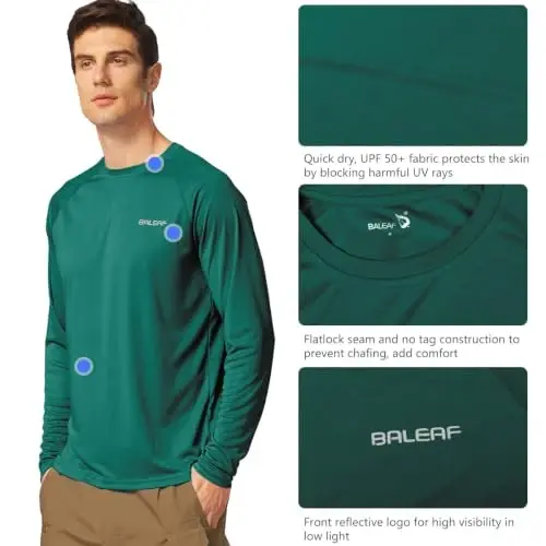baleaf Men's Sun Protection Shirts UV SPF UPF 50+ Long Sleeve Rash Guard Fishing Running Quick Dry Lightweight - 3