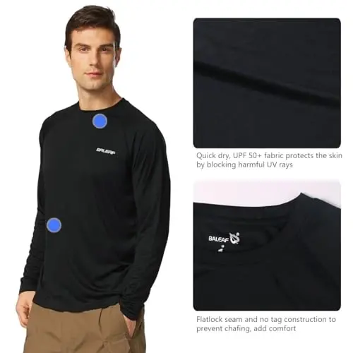 baleaf Men's Sun Protection Shirts UV SPF UPF 50+ Long Sleeve Rash Guard Fishing Running Quick Dry Lightweight - 3