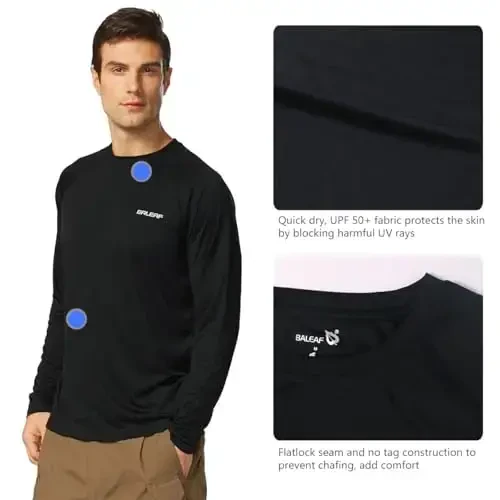 baleaf Men's Sun Protection Shirts UV SPF UPF 50+ Long Sleeve Rash Guard Fishing Running Quick Dry Lightweight - 3