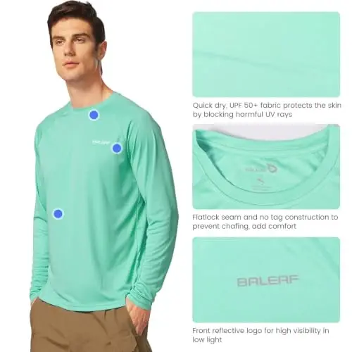 baleaf Men's Sun Protection Shirts UV SPF UPF 50+ Long Sleeve Rash Guard Fishing Running Quick Dry Lightweight - 3