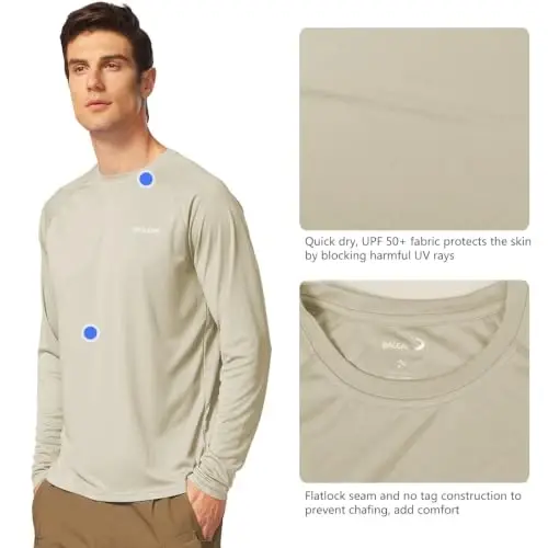 baleaf Men's Sun Protection Shirts UV SPF UPF 50+ Long Sleeve Rash Guard Fishing Running Quick Dry Lightweight - 3