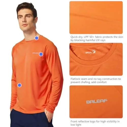 baleaf Men's Sun Protection Shirts UV SPF UPF 50+ Long Sleeve Rash Guard Fishing Running Quick Dry Lightweight - 3