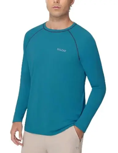 baleaf Mens UPF 50+ Quyoshdan himoyalovchi uzun yengli rash guard, baliq ovlash, suzish va serfing uchun tez quriydigan, 4 tomonlama cho'ziluvchan ko'ylak 